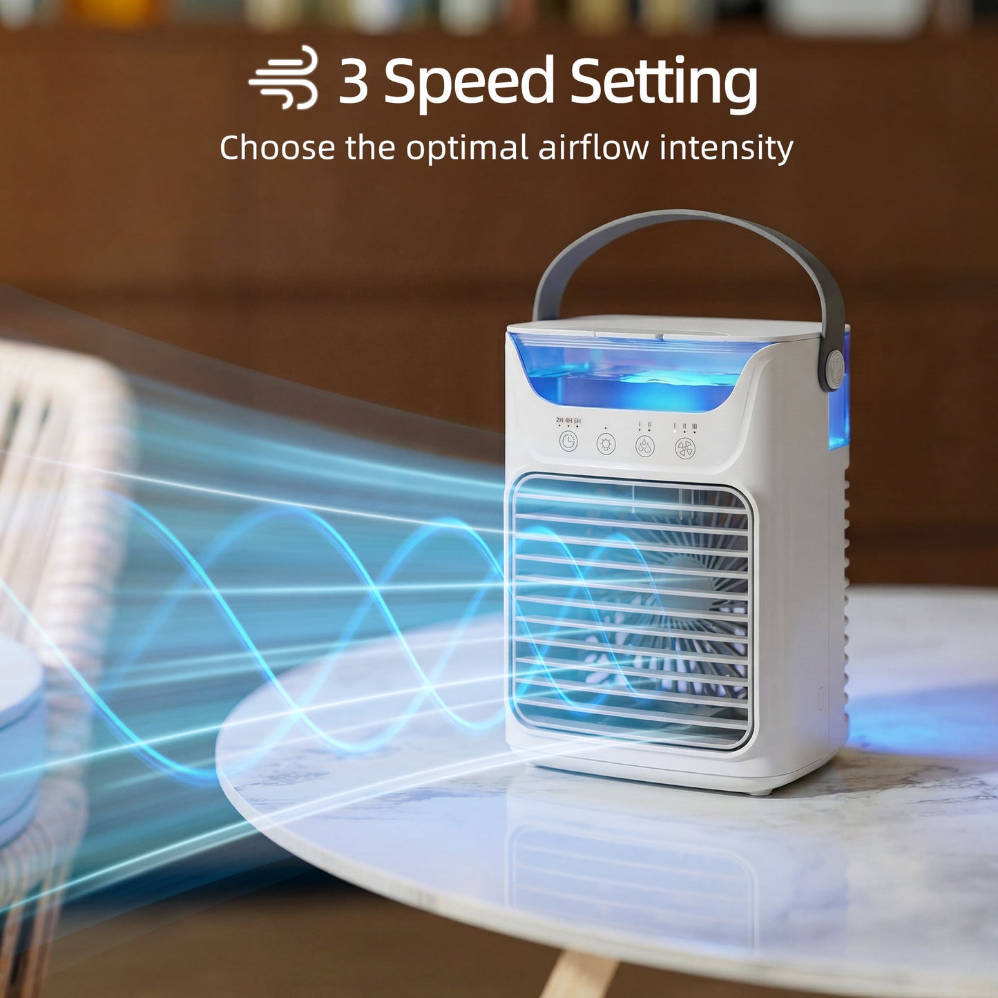 21 cm Desk Fan with Adjustable Head, 3-Speed Table Fan with 700 ml Water Tank, Small Fan with RGB Light for Bedroom, Home Office, Grey