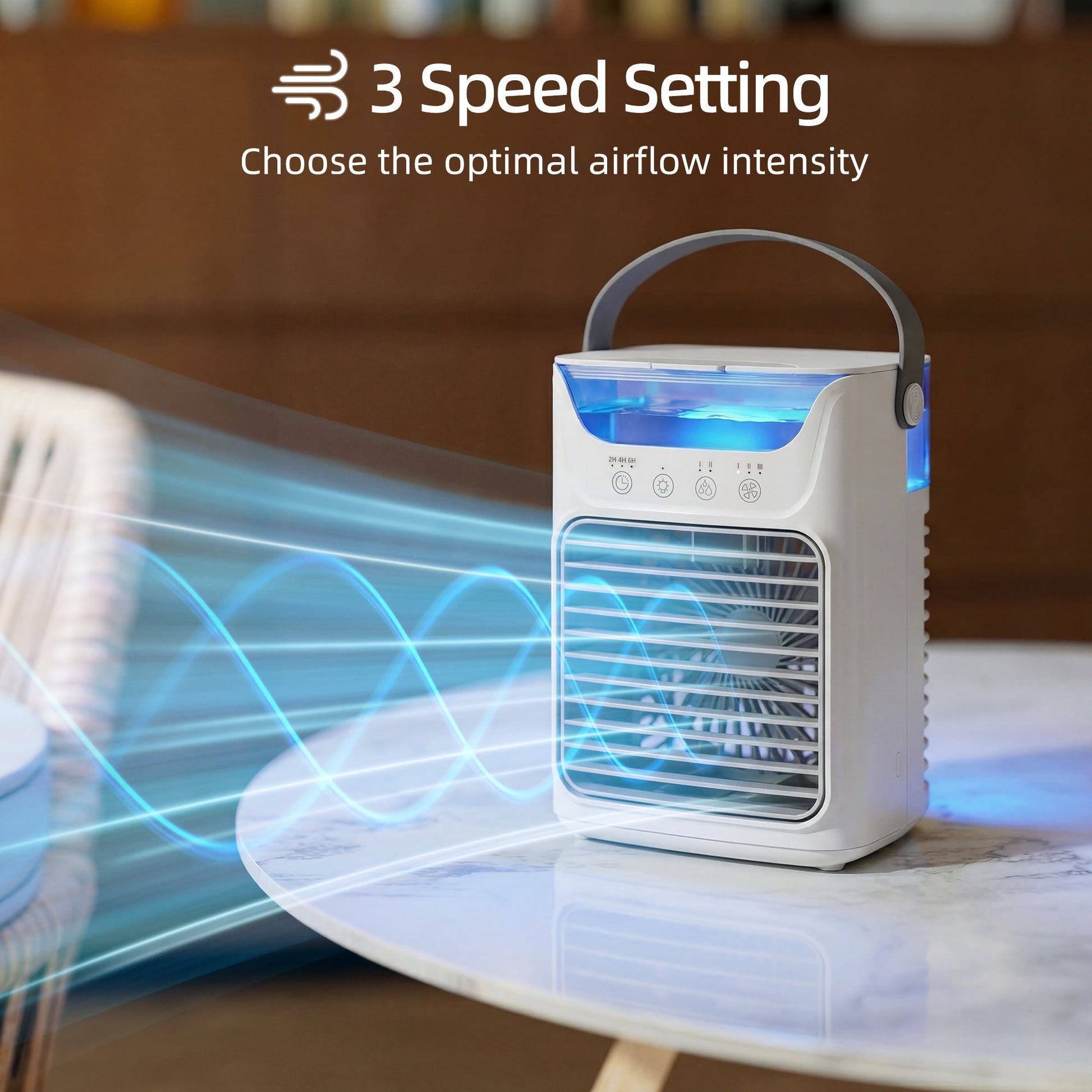21 cm Desk Fan with Adjustable Head, 3-Speed Table Fan with 700 ml Water Tank, Small Fan with RGB Light for Bedroom, Home Office, Grey