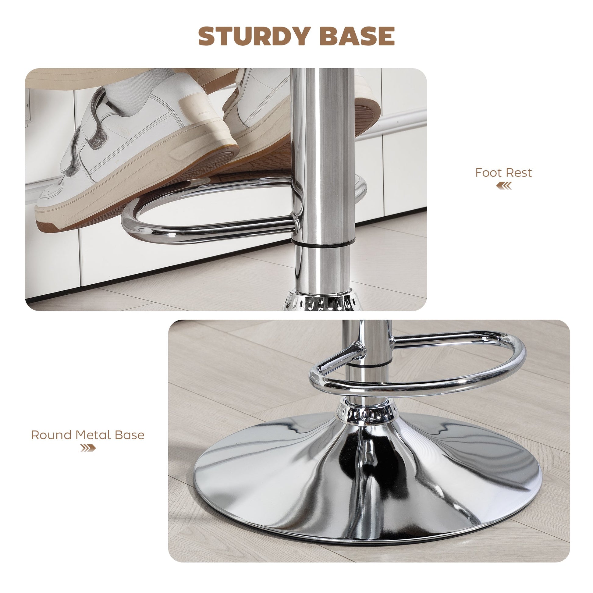 Swivel Bar Stool with Extra Large Seat, PU Leather Upholstered Adjustable Barstool with Back, Arm and Footrest, Breakfast Bar Chair for Bistro, Kitchen, Coffee