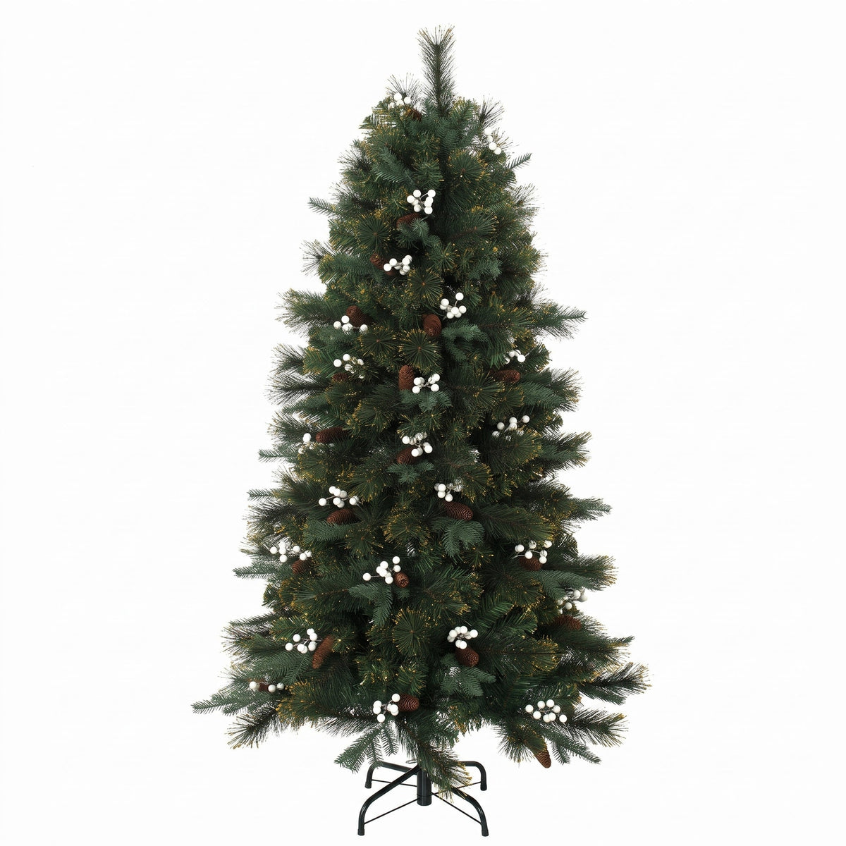 5ft/150cm Artificial Christmas Tree, Fir Hinged Xmas Tree with 490 Branch Tips, Foldable Metal Stand, Easy Assembly for Home Office Holiday Decoration, Green