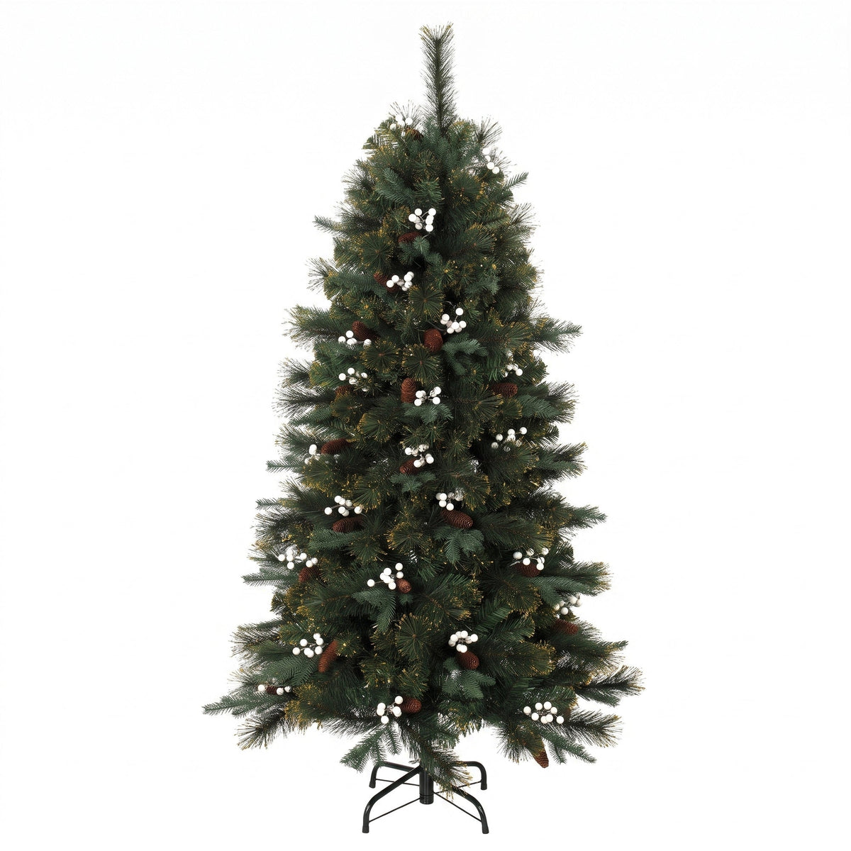 5ft/150cm Artificial Christmas Tree, Fir Hinged Xmas Tree with 490 Branch Tips, Foldable Metal Stand, Easy Assembly for Home Office Holiday Decoration, Green