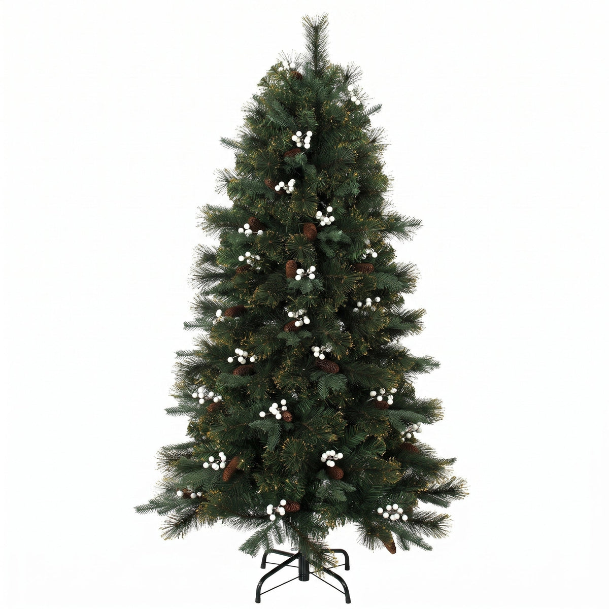 5ft/150cm Artificial Christmas Tree, Fir Hinged Xmas Tree with 490 Branch Tips, Foldable Metal Stand, Easy Assembly for Home Office Holiday Decoration, Green