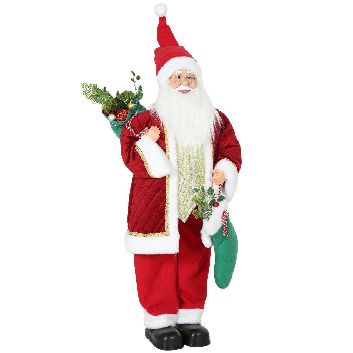 4ft Life Size Singing Dancing Santa Claus, 120 cm Standing Musical Animated Santa with Stocking, Sack, Posable Arms, Handcrafted, Sound Touch Activated, Moving Christmas Figure Decor