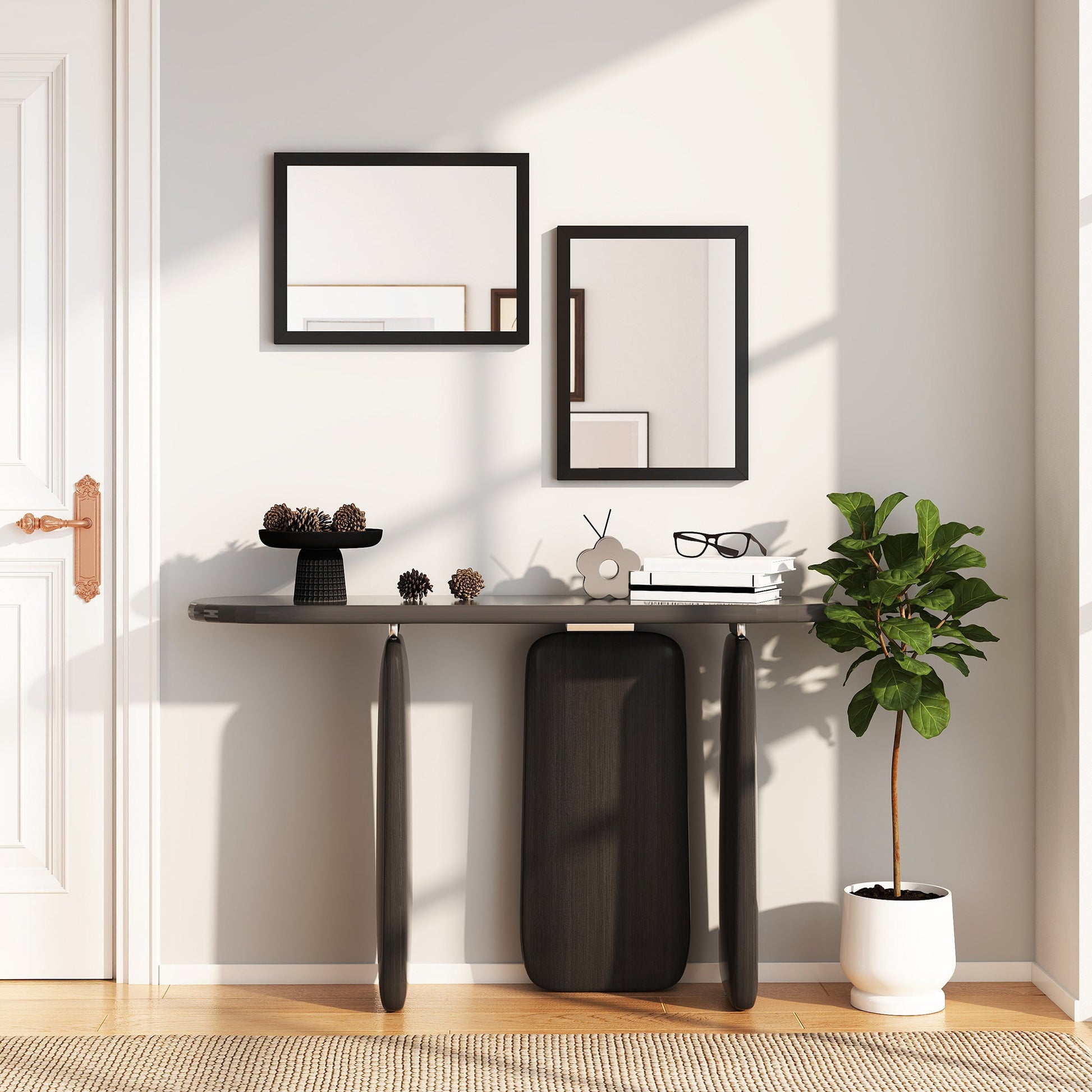 Decorative Rectangular Wall Mirror, 40W x 30H cm Wall-Mounted Bathroom Mirror for Living Room, Bedroom, Hallway, Set of 2, Black