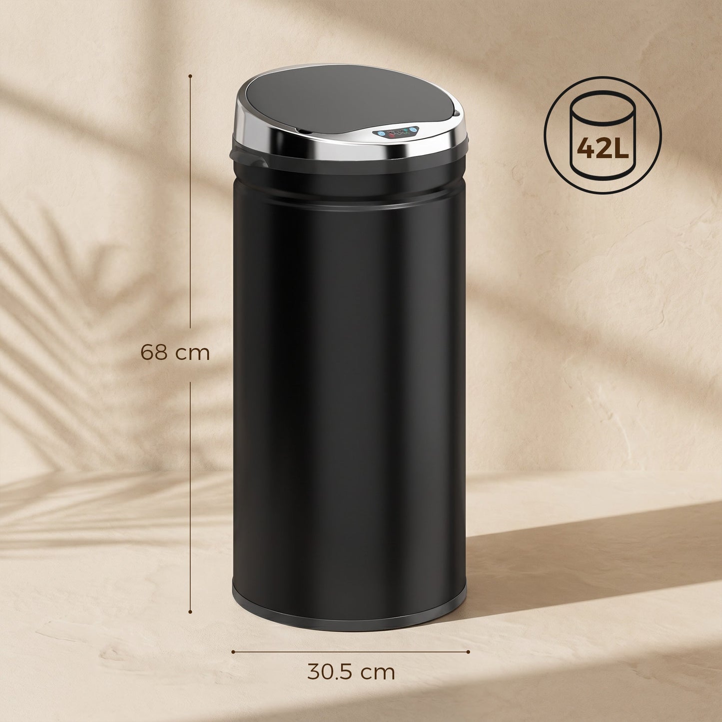 42L Sensor Bin with Quiet Soft-Close Lid, Automatic Touchless Motion Sensor Rubbish Bin with Fingerprint Resistant, Stainless Steel for Hygienic Kitchen, Home Office Use, Black