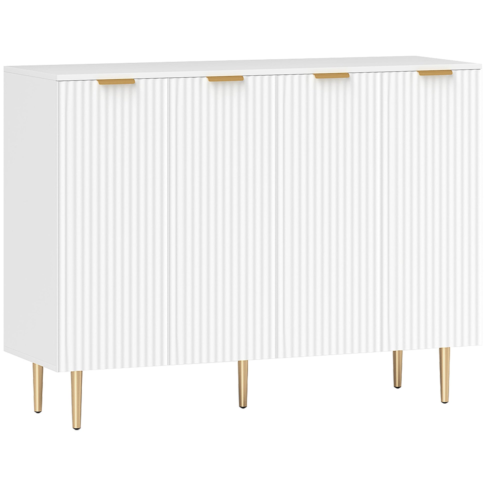 Sideboard Buffet Cabinet, Modern Kitchen Storage Cabinet with 4 Doors and Adjustable Shelves, Living Room Cabinet with Metal Legs for Hallway, White