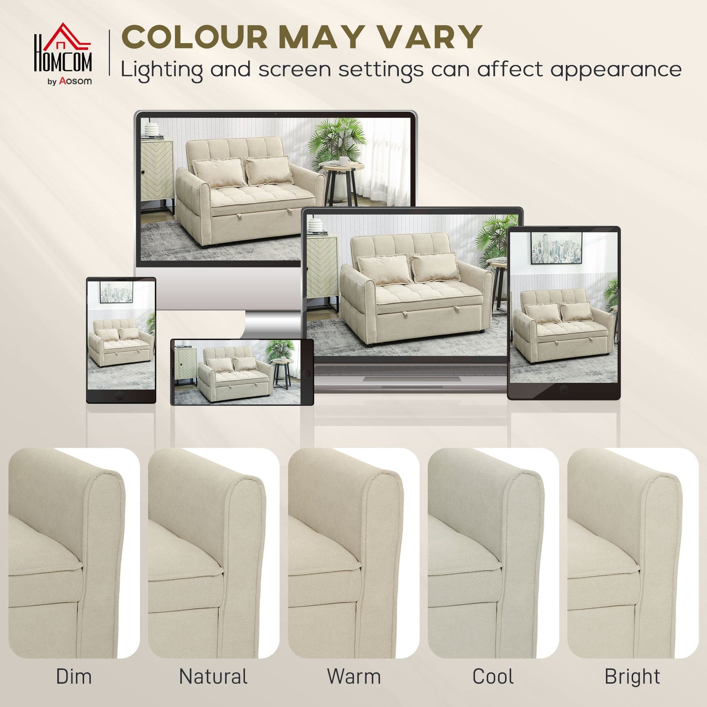 2 Seater Sofa Bed, 3-in-1 Convertible Sleeper Sofa with Click-clack Adjustable Backrest and 2 Pillows, Pull Out Corn Velvet-feel Fabric Bed Settee for Living Room, Guest Room, Light Brown