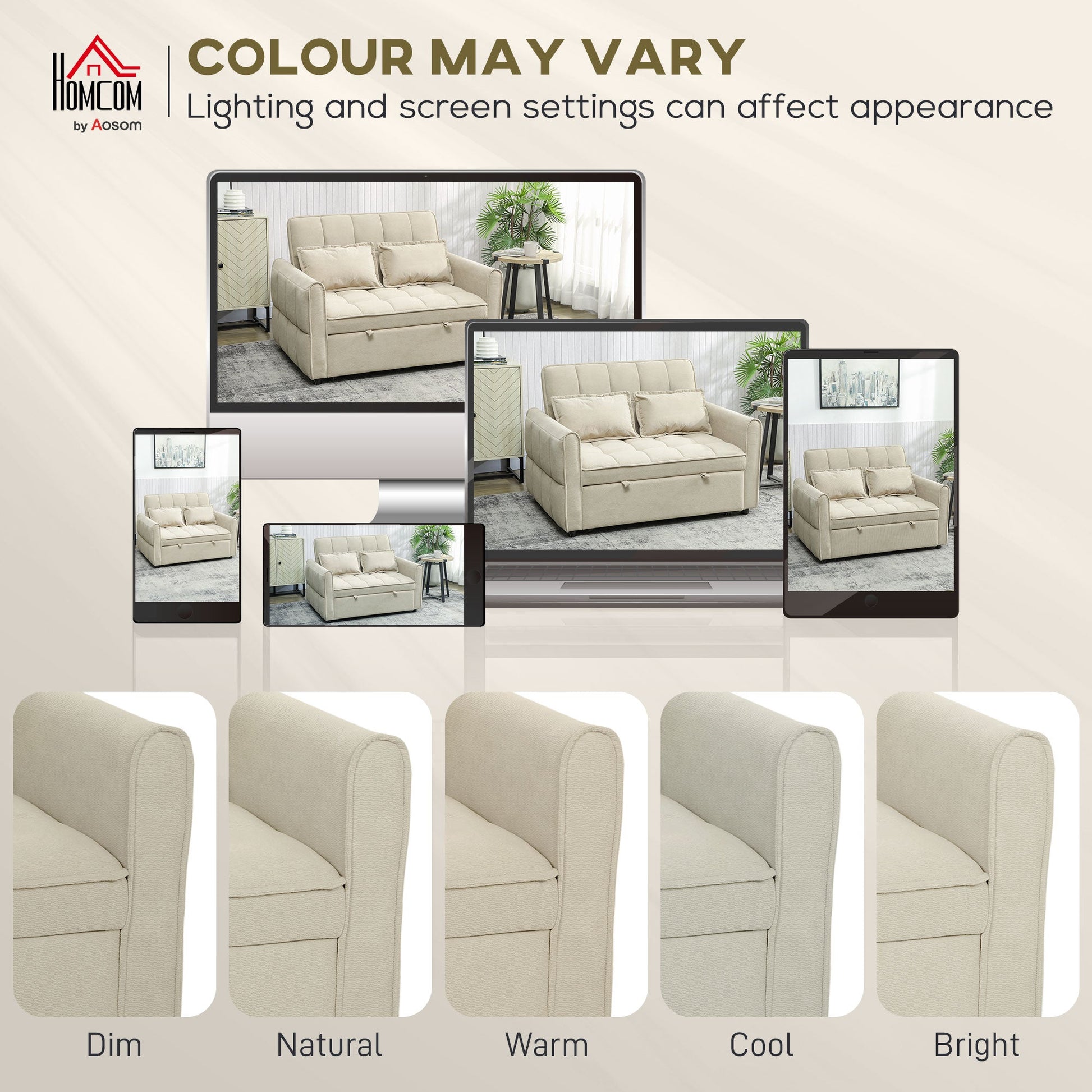 2 Seater Sofa Bed, 3-in-1 Convertible Sleeper Sofa with Click-clack Adjustable Backrest and 2 Pillows, Pull Out Corn Velvet-feel Fabric Bed Settee for Living Room, Guest Room, Light Brown