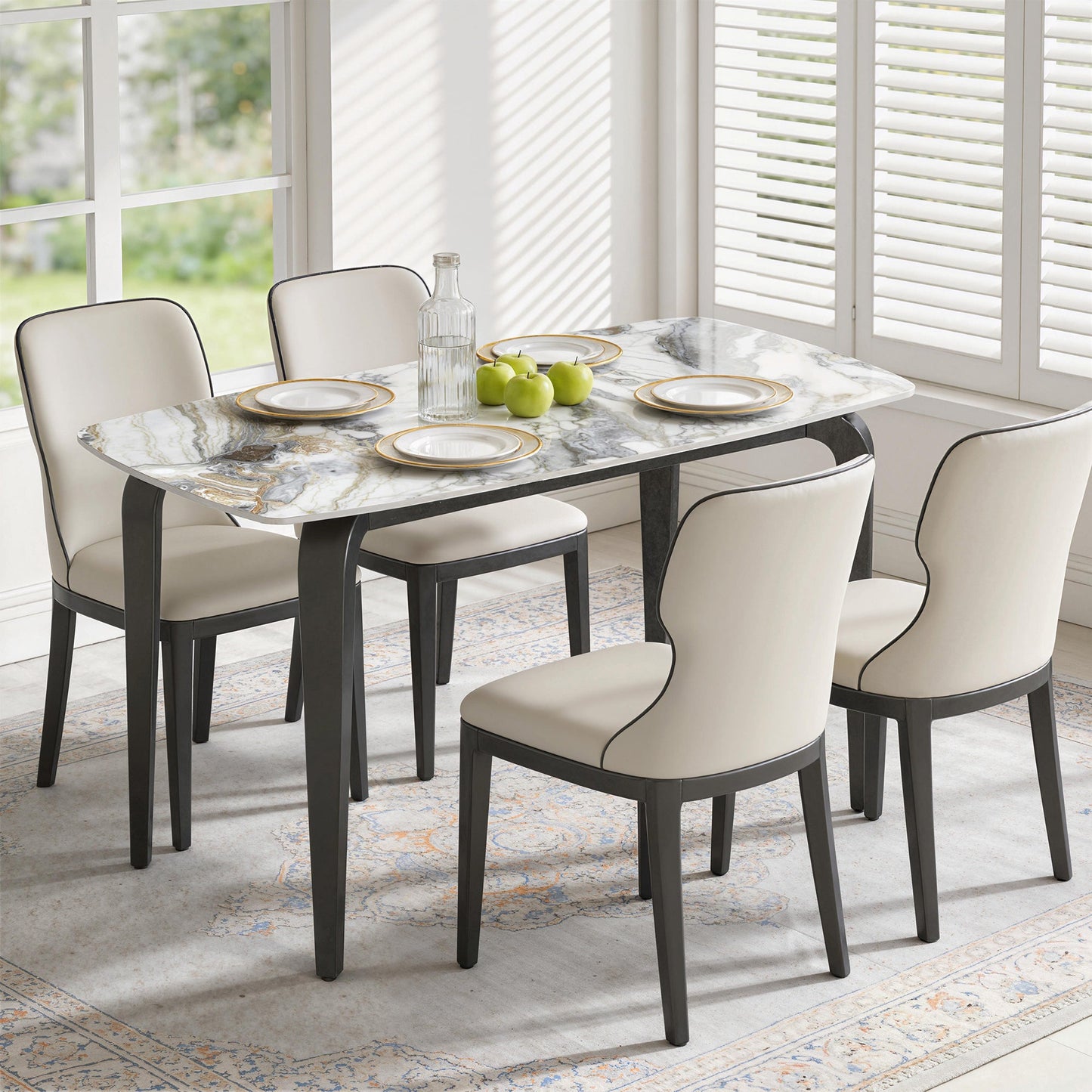Dining Table for 4, 130W x 70D x 75H cm, Modern Kitchen Table with Sintered Stone Tabletop, Metal Legs for Dining Room, Kitchen, Living Room, White
