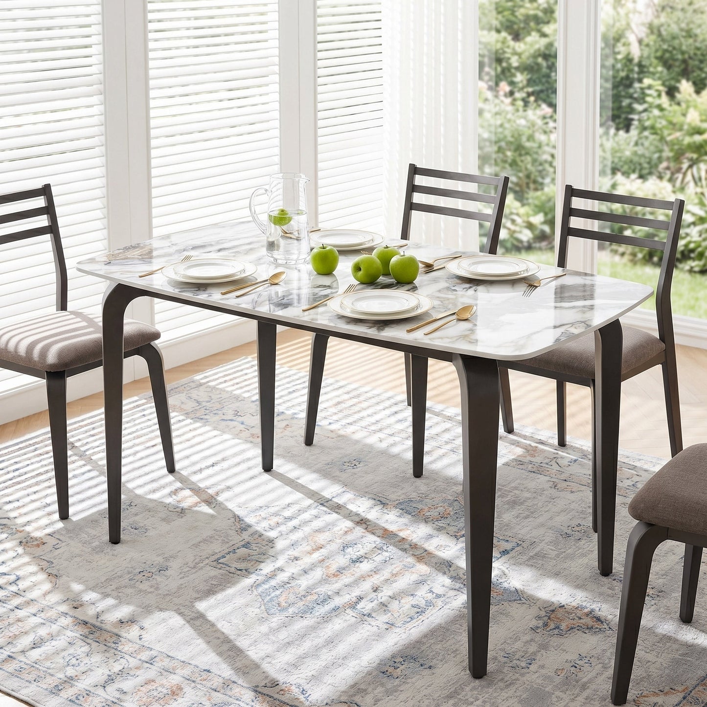 Dining Table for 4, 130W x 70D x 75H cm, Modern Kitchen Table with Sintered Stone Tabletop, Metal Legs for Dining Room, Kitchen, Living Room, White