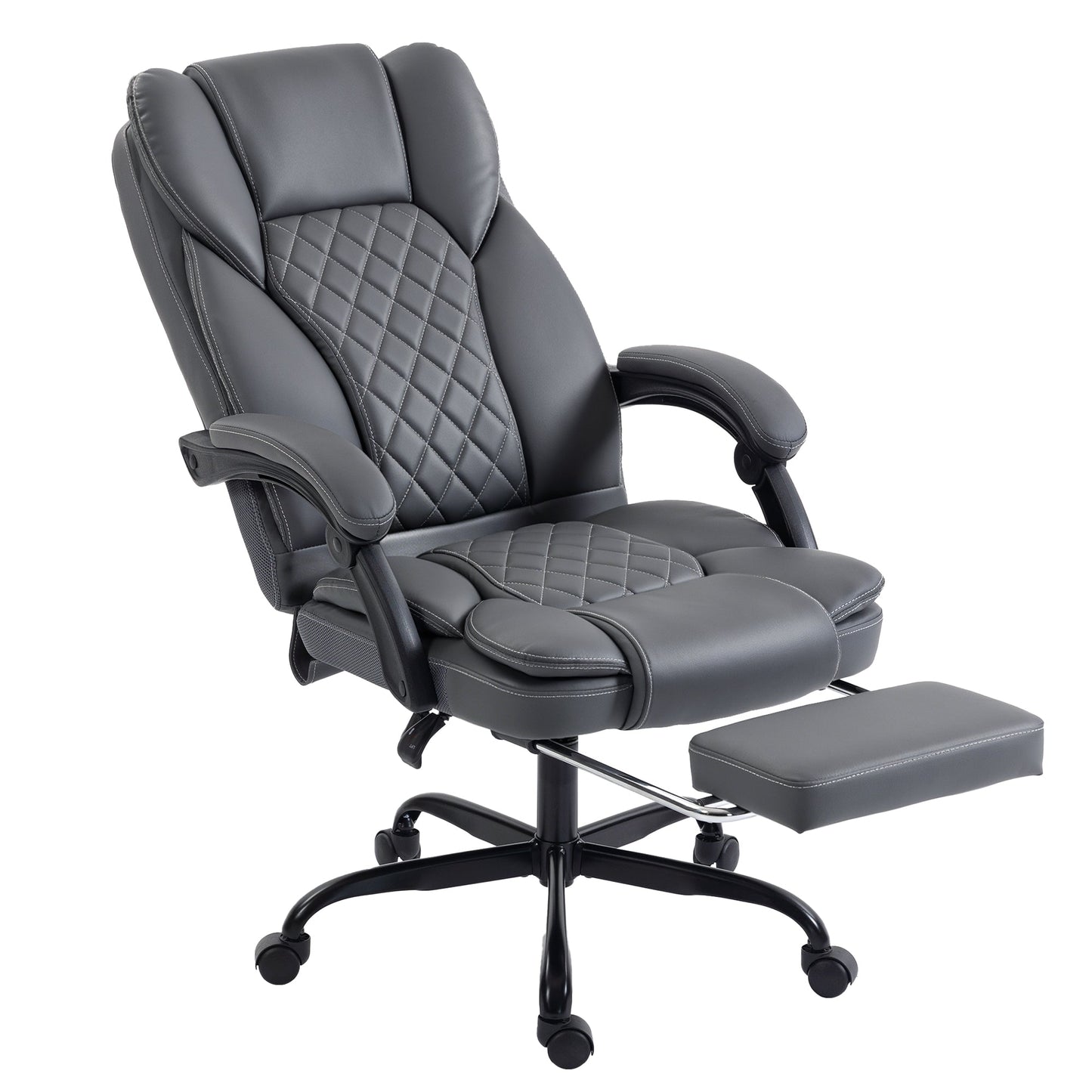 High-Back Executive Home Office Chair, PU Leather Computer Desk Chair with 360 Degree Swivel, Reclining Function, Retractable Footrest and Adjustable Height, Grey
