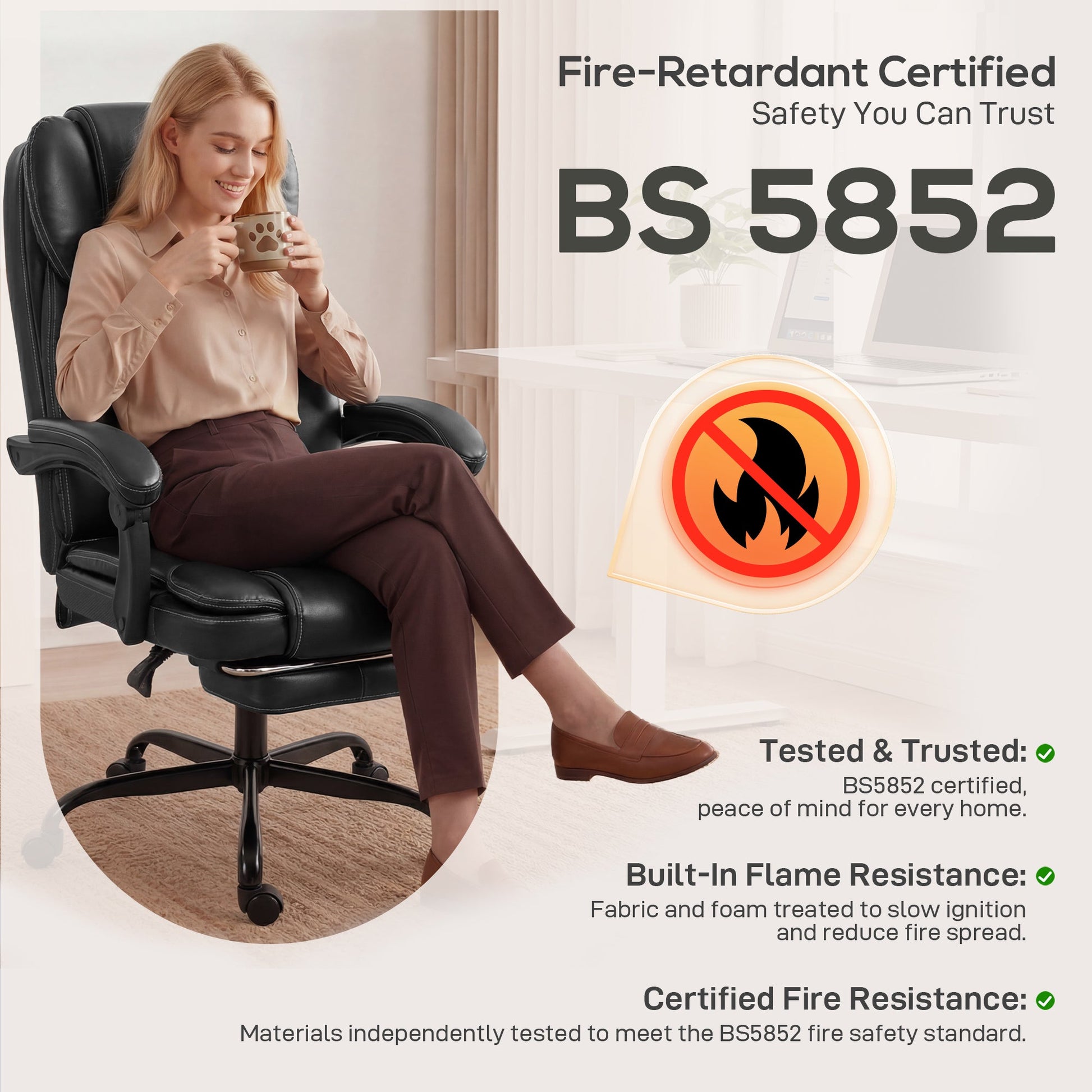 High-Back Executive Home Office Chair, PU Leather Computer Desk Chair with 360 Degree Swivel, Reclining Function, Retractable Footrest and Adjustable Height, Black