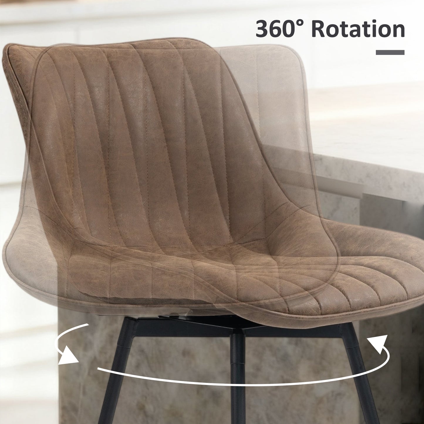 Swivel Bar Stools Set of 2, Textured Faux Leather Counter Stools with Backrest and Footrest, Height Adjustable Breakfast Chairs for Kitchen Island, Home Bar, Dining Room, Brown
