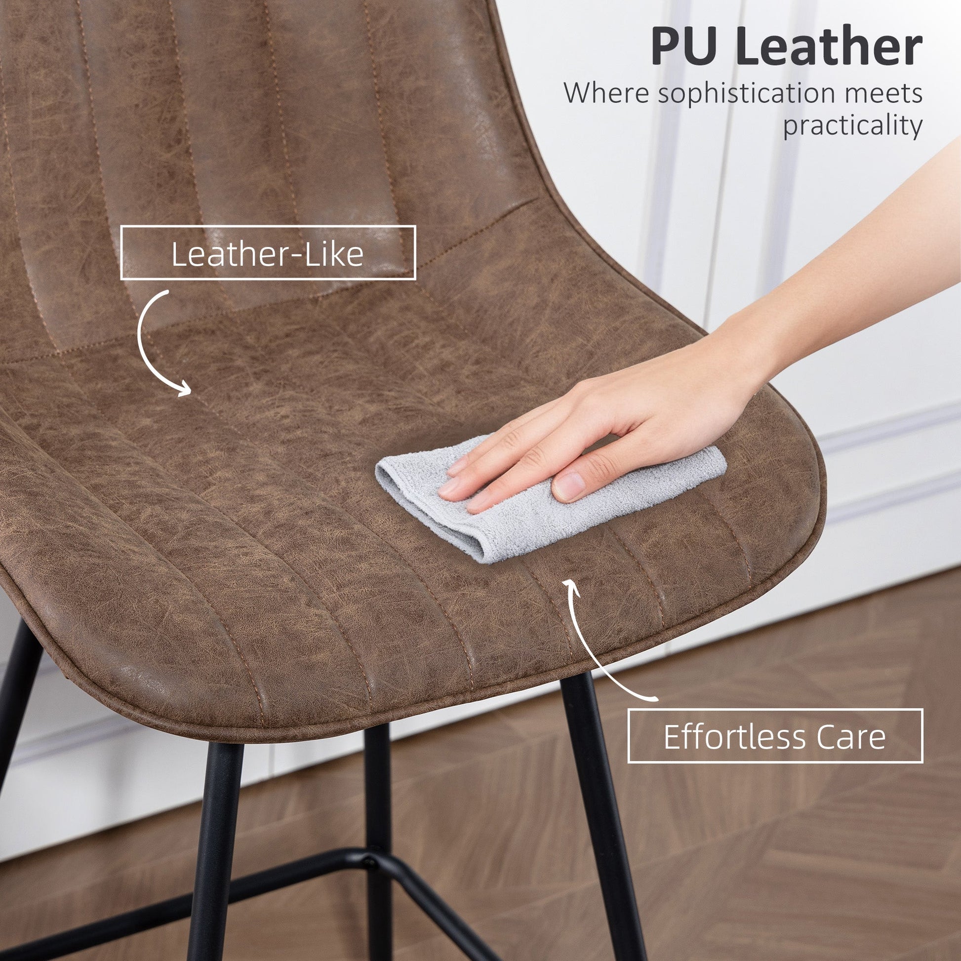Swivel Bar Stools Set of 2, Textured Faux Leather Counter Stools with Backrest and Footrest, Height Adjustable Breakfast Chairs for Kitchen Island, Home Bar, Dining Room, Brown